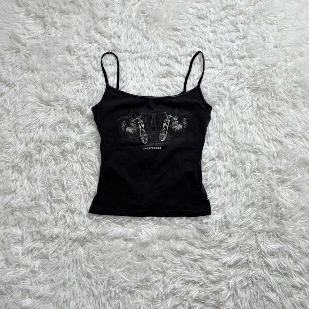 y2k black biker graphic cotton tank top small